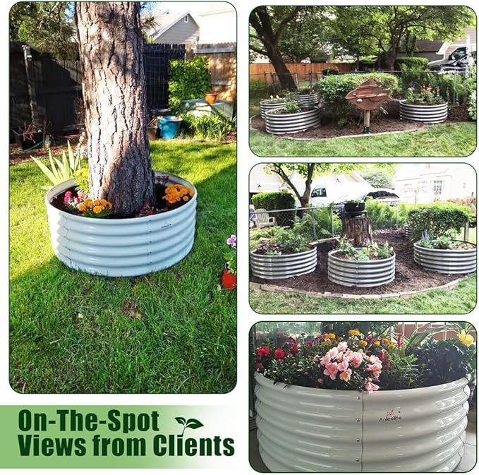 A ANLEOLIFE 6-Pack 4X4X1.5ft & 6X3X1.5ft Deep Root Galvanized Raised Garden Beds Outdoor for Planting Vegetables Flowers Herb, Quartz Grey