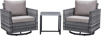 Belord Outdoor Bistro Set 3 Piece Wicker Swivel Rocker Patio Chairs, Oversize Outdoor Rattan Seating Set, Patio Swivel Glider Chairs Wicker Furniture with Metal Side Table for Outside Porch Backyard