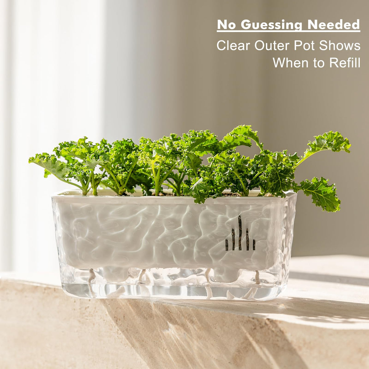 Self Watering Pots for Indoor Plants, 4 Packs Window Boxes Planters Rectangle Self Watering Planter 11 in Rectangular Clear Plant Pots Long Herb Windowsill Planter Flower Box Succulent Planters