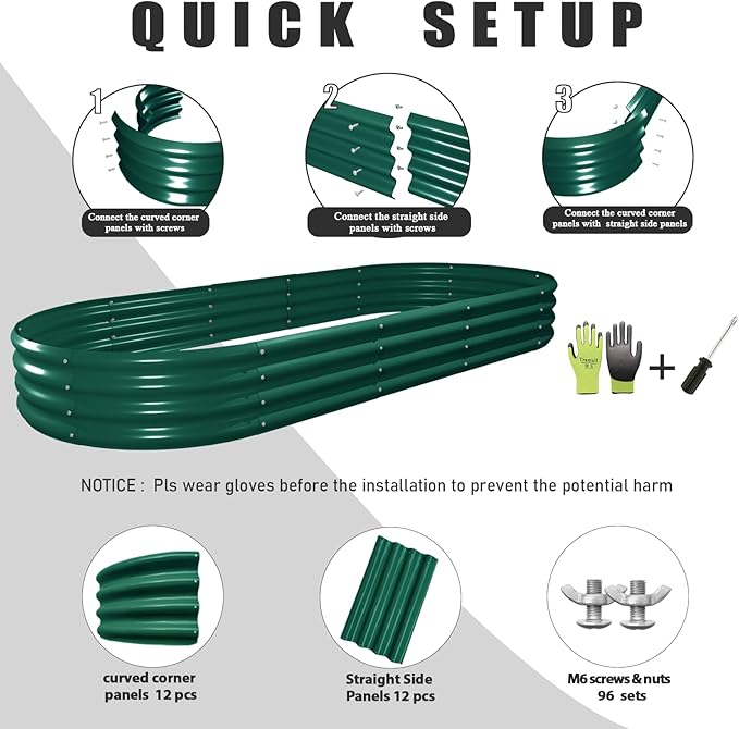 2 Pack 8x3x1FT Galvanized Raised Garden Bed Large Metal Planter Box Kit Elevated Raised Garden Planters for Outdoor Plants, Green