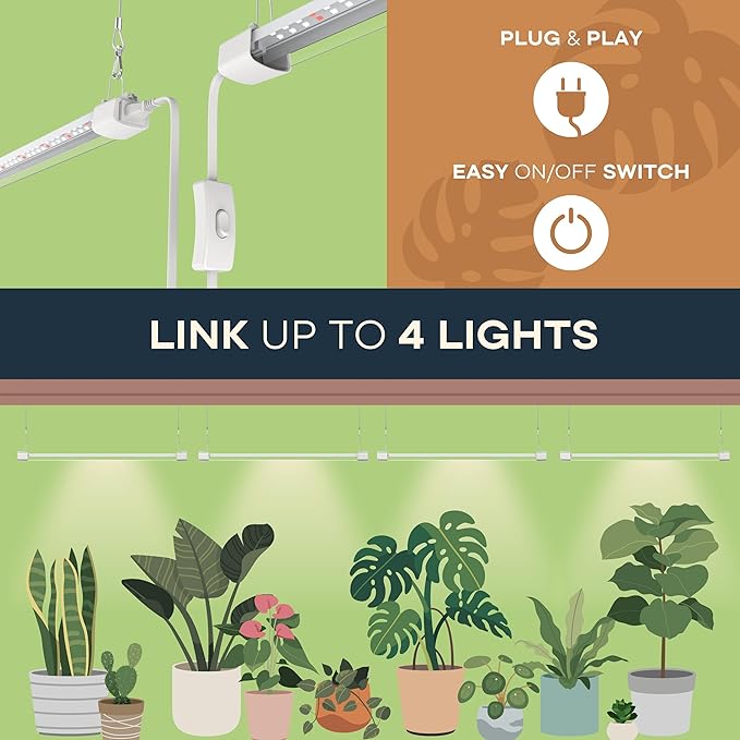 APICDOM LED Grow Light 2FT Full Spectrum Compact Linkable Lighting Fixture for Indoor Greenhouse Year Round Plant Seedlings, Essential Grow Slim Hanging Suspended Strip