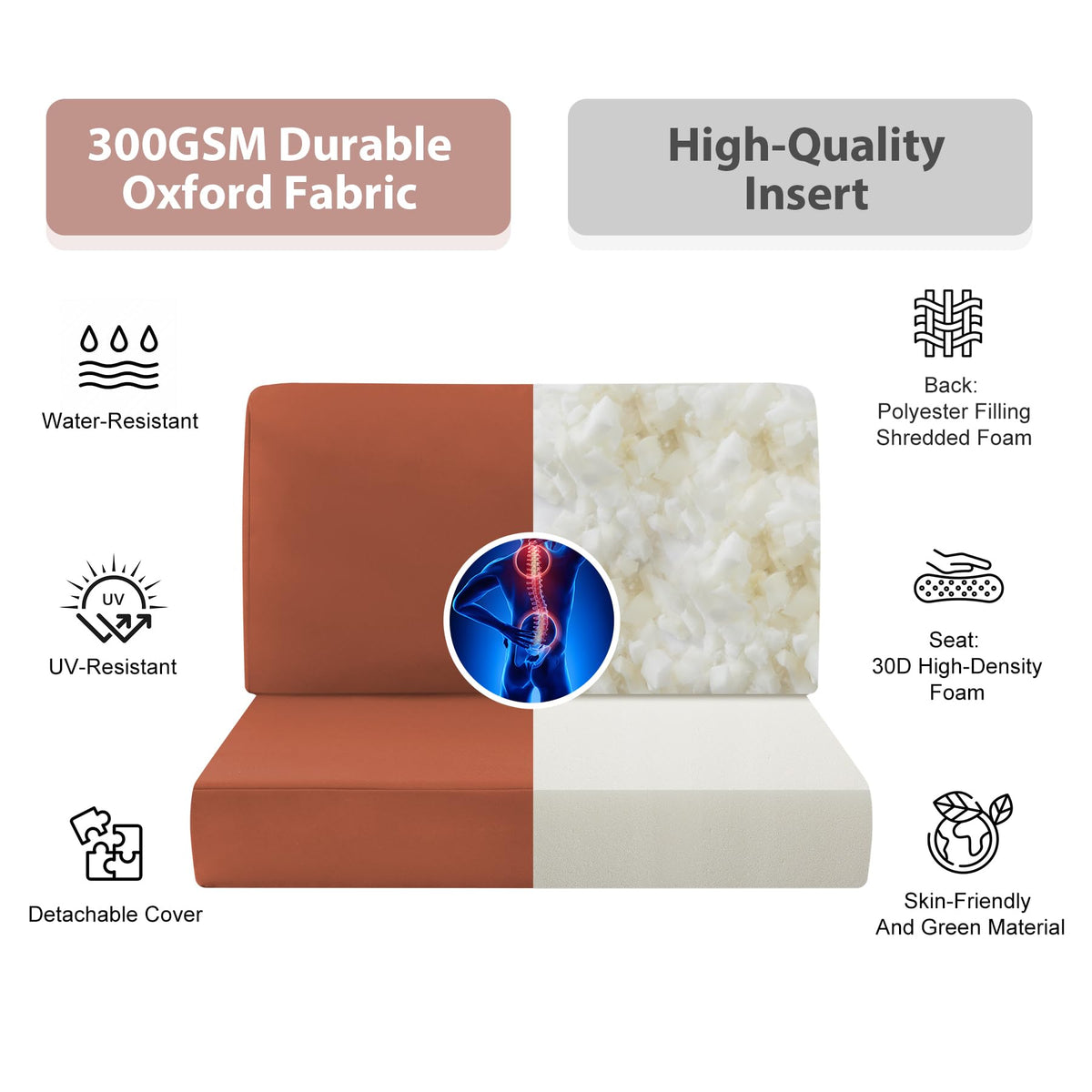 MuaMelop 14-Piece Patio Furniture Cushions Set, Replacement Outdoor Cushions for 6-Seat Patio Sectional, Waterproof & Fade Resistant Deep Seat Cushion for Outdoor Sofa, Spice