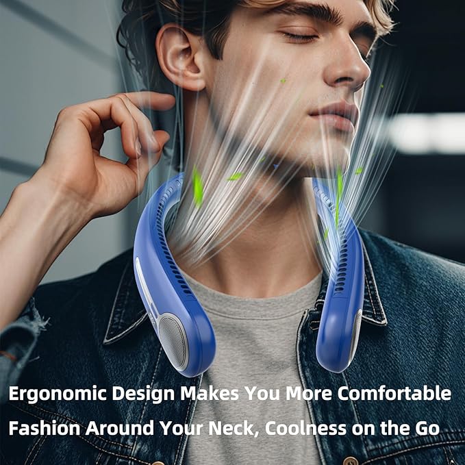 Portable Neck Fan,Hands Free Personal Wearable Bladeless Fan,6000mAh USB Rechargeable,360° Cooling,LED Display,4-Speeds,Birthday Gifts for Men Women Dad Mom,Valentines Day Gifts for Her Him (Navy)
