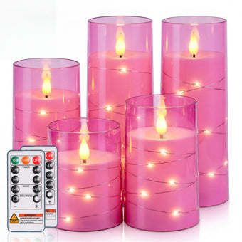 Homemory Flickering Flameless Candles, Pink LED Pillar Candles with Remote