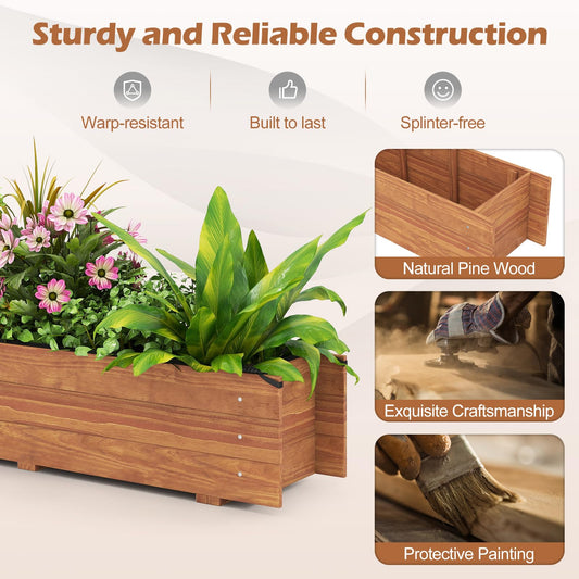 S AFSTAR 2 Pieces Raised Garden Bed, 44" x 11" x 10" Wood Rectangle Planter Box with Drainage Holes, Water-Resistant Paint, Decorative Window Box, Outdoor Garden Bed for Fruit Vegetable Flower Herb