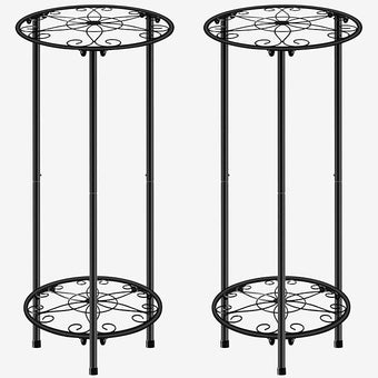 CASIMR Plant Stand Indoor Outdoor, Metal Rustproof Flower Shelf 2 Tier 23.9 inch, Tall Multiple Plant Pot Holder Rack for Garden Patio Living Room Corner Balcony, 2 Pack Black