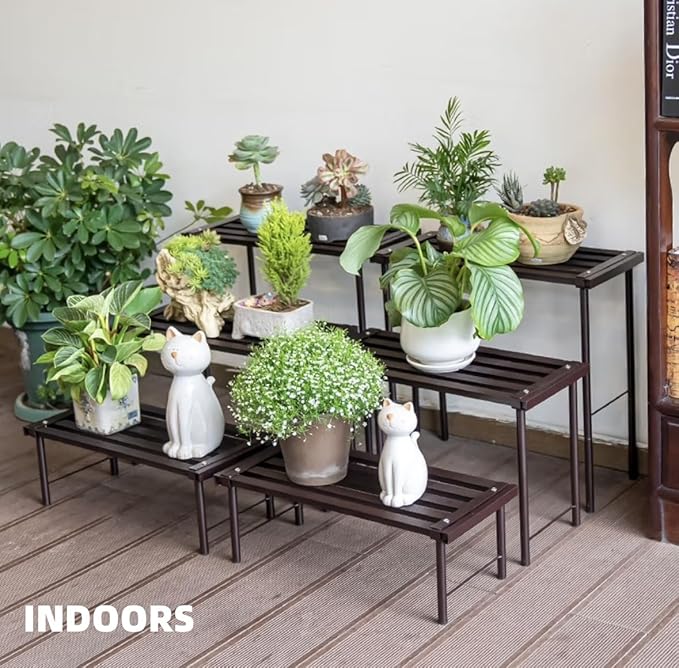 OUTEROOM Metal Plant Stand, Rust-proof Aluminum Flower Pot Stand, Plants Display Stands Decoration Racks for Living Room Balconies and Gardens (90 Ebony)
