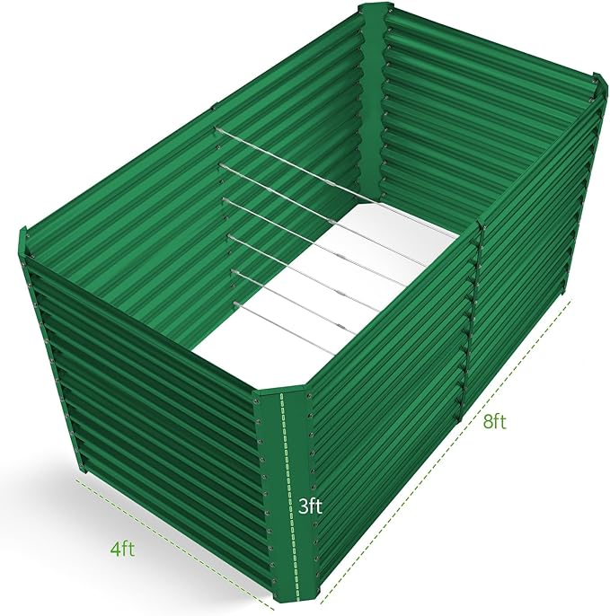 Land Guard 8x4x3ft Rectangular Galvanized Raised Garden Beds, Large-Capacity Metal Planter Box Outdoor, Durable Deep Raised Garden Bed 3ft Tall, Raised Beds for Gardening Vegetables, Forest Green