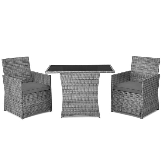DORTALA Wicker Outdoor Bistro Set 3 Piece, Patio Furniture Set for Small Space with Table & Dining Chairs, Rattan Conversation Sofa Set for Balcony, Porch, Backyard, Deck, Grey