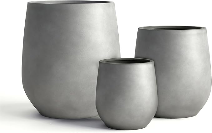 DTY Signature Mount Wilson 11''D x 11.8''H Modern Indoor Outdoor Fiberstone Tapered Planter, Lightweight, Weather Resistant Garden Pot with Drainage Hole & Rubber Plug - Gray, Small