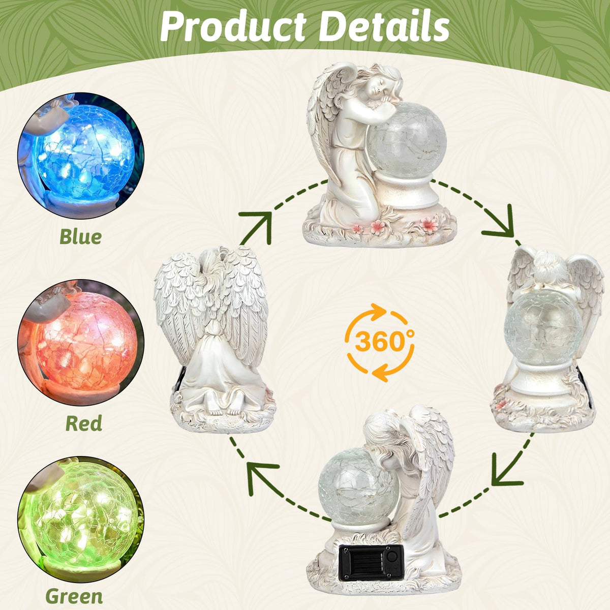YEPOTUE Solar Angel Garden Statue Outdoor, Memorial Angel Figurine
