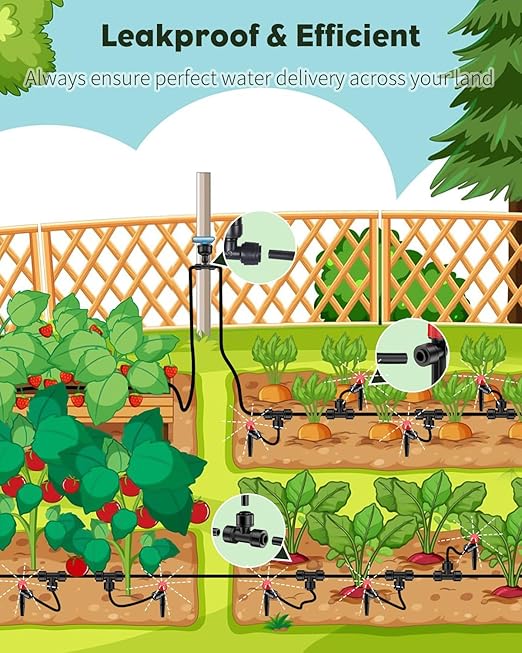 Pawfly 50ft Drip Irrigation System Kit - Quick-Connect Garden Watering System with 1/4" Tubing, Adjustable Emitters & Drip Irrigation Parts for Greenhouse, Lawn, Patio & Raised Beds