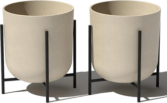 Veradek Mason Series Raised Lima Planter - Round Planter for Patio/Balcony | Plastic-Stone Composite w/Metal Plant Stand | Modern Décor for Plants