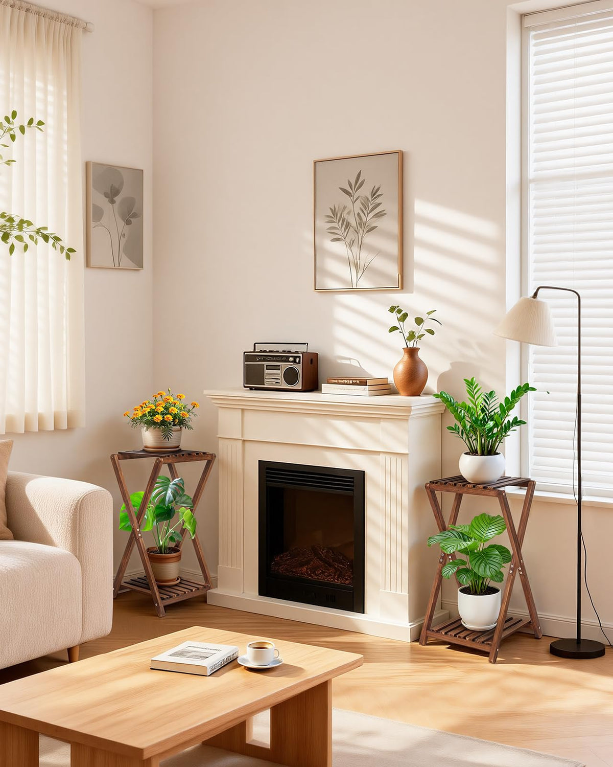 Jotboom Wood Tiered Plant Stand Indoor,Corner Plant Shelf for Indoor Plants