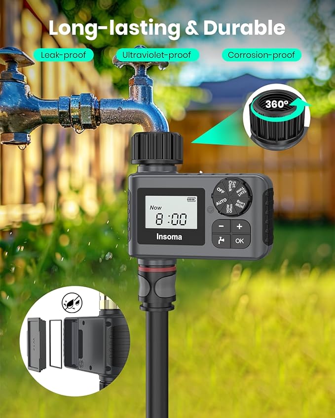 2 PCS Water Timer for Outdoor Garden Hose, Water Sprinkler Timer with Rain Delay/Manual/Automatic Drip Irrigation and Lawn Watering System for Yard