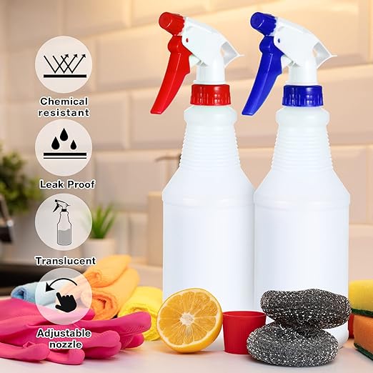 Sabary 18 Pack Spray Bottles in Bulk,16 oz Plastic Empty Clear Spray Bottles for Cleaning Solution Leak Proof Refillable with Label Funnels and Adjustable Nozzle for Home Gardening Commercial
