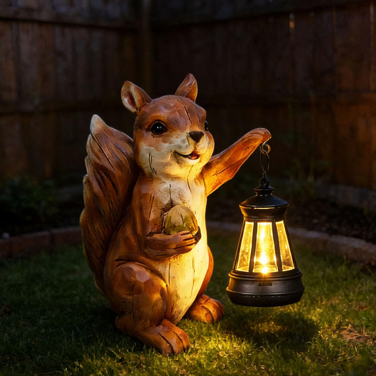 Solar Squirrel Garden Statue, Resin Solar Light Figurine Outdoor Decor
