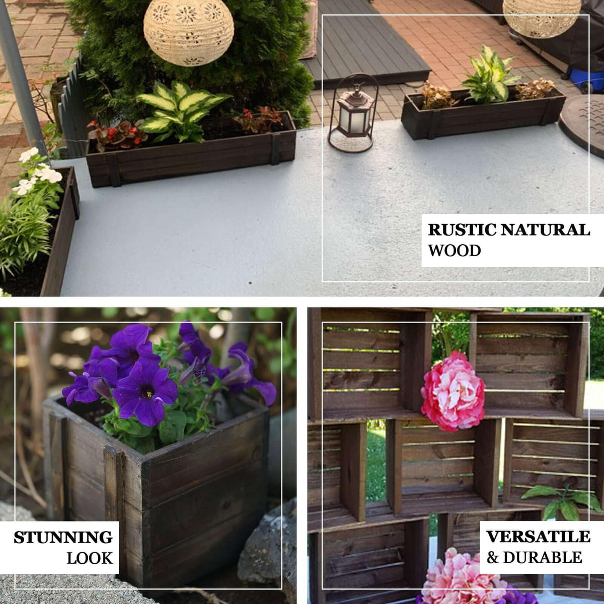 Efavormart 24"x6" Smoked Brown Rectangle Wood Planter Box with Plastic Liner, DIY Rustic Wooden Window Box for Wedding Table Centerpieces and Farmhouse Party Decor