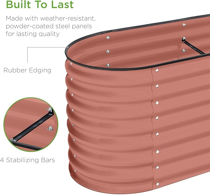 Best Choice Products 8x2x2ft Metal Raised Garden Bed, Oval Outdoor Deep Root Planter Box for Vegetables, Herbs w/ 4 Support Bars, 215 Gal Capacity - Terracotta
