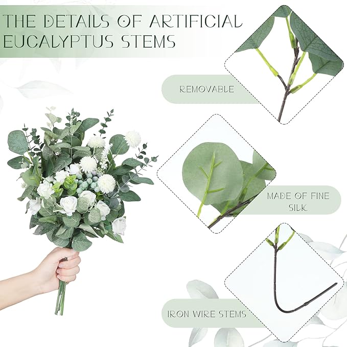 Giegxin 90 Pcs 3 Kinds Mixed Eucalyptus Leaves Stems Bulk Artificial Silver Dollar Leaves Picks Dried Eucalyptus Bundle Faux Spray for Wedding Vase Bouquet Floral Arrangement (Green)