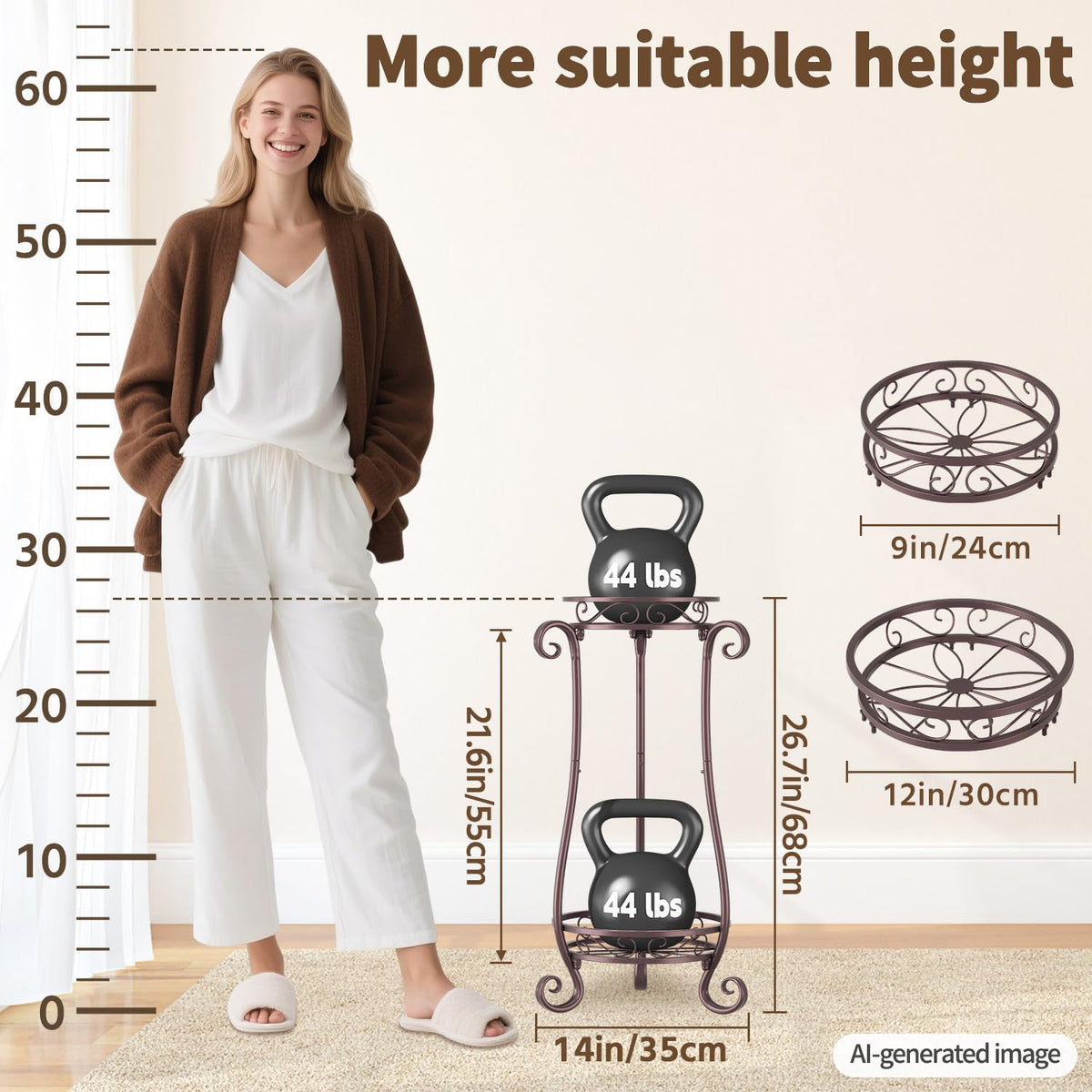 LASZOLA Metal Corner Plant Flower Stand Tall Indoor Outdoor, 2 Tiers Bronze