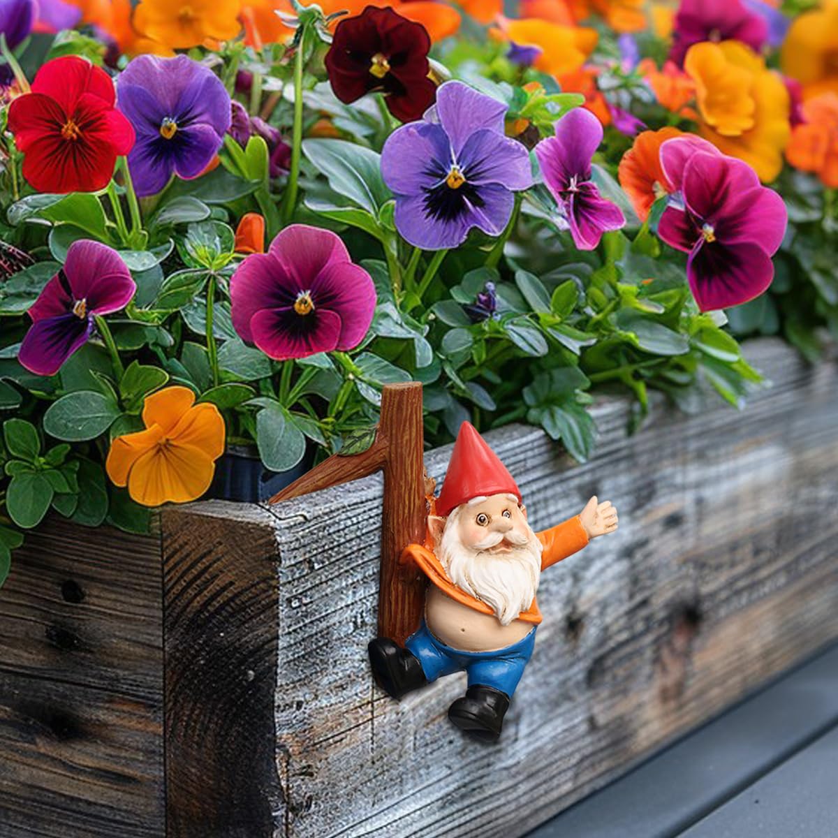 JARPSIRY Funny Garden Gnome Statue Flower Pot Hugger, Jackets Hanging on Branch Gnome Figurine Resin Sculpture Outdoor Decor Patio Lawn Yard Fence Plant Pot Ornaments