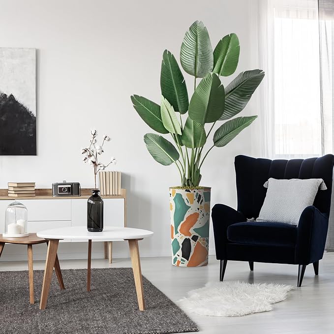 Artificial Tree in Modern Geometric Pattern Planter, Fake Bird of Paradise Silk Tree for Indoor and Outdoor Home Decoration - 67" Overall Tall (Plant Pot Plus Tree)