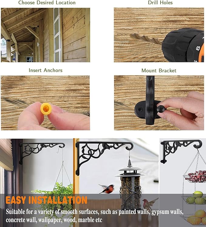 Fashion&cool Heavy Duty Hanging Plant Brackets, 13" Hand Forged Wall Mount Bracket Durable Rust-Resistant Hummingbird Plant Hanger Hook for Hanging Plants Bird Feeder Lantern Wind Chimes