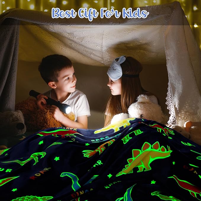 Dinosaur Gifts Toys for Boys Girls - Glow in The Dark Dino Blanket Best Christmas Birthday Valentines Easter Presents for Kids Age 1 2 3 4 5 6 7 8 9 10 Year Old Child Teen Toddler Soft Throw 50"x60"