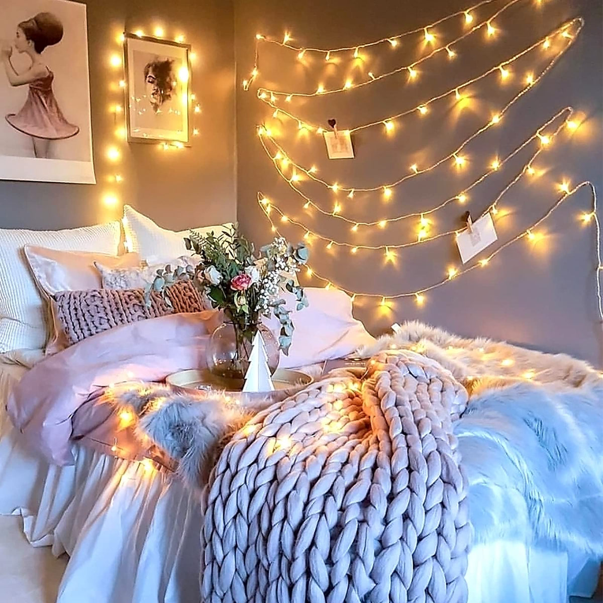 JMEXSUSS 33ft 100 LED Warm White Christmas String Lights for Room Decor