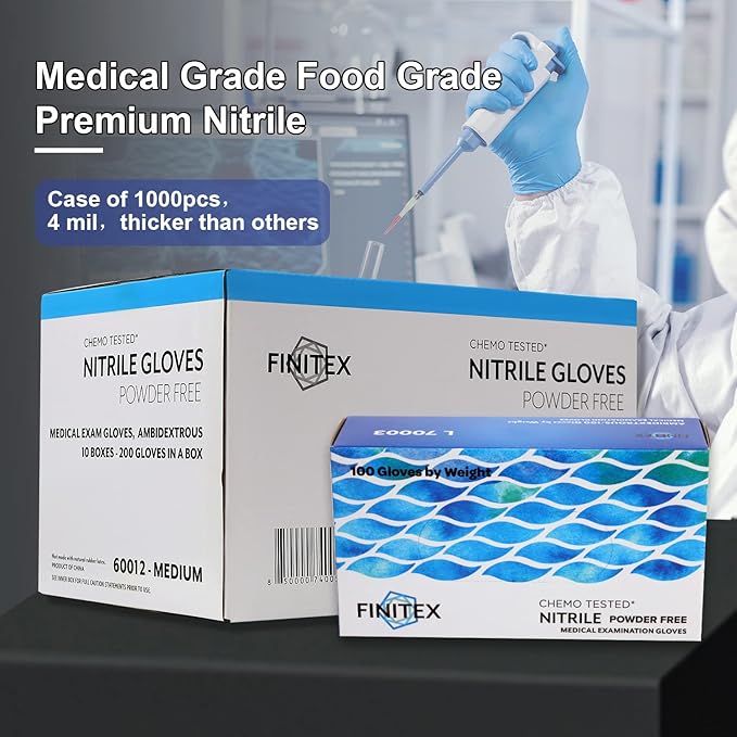 FINITEX Nitrile Disposable Medical Exam Gloves 4 mil Powder-free Latex-Free 100 PCS Examination Home Cleaning Food Gloves