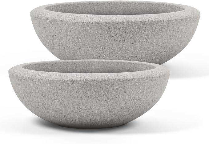 ARBORA 21" and 26” Santorini Bowls with Stone Blend Concrete Gray Finish - Polyresin Indoor and Outdoor Planters, Durable, Weatherproof, Lightweight, Large Plant Pots for Patio, Garden, Deck
