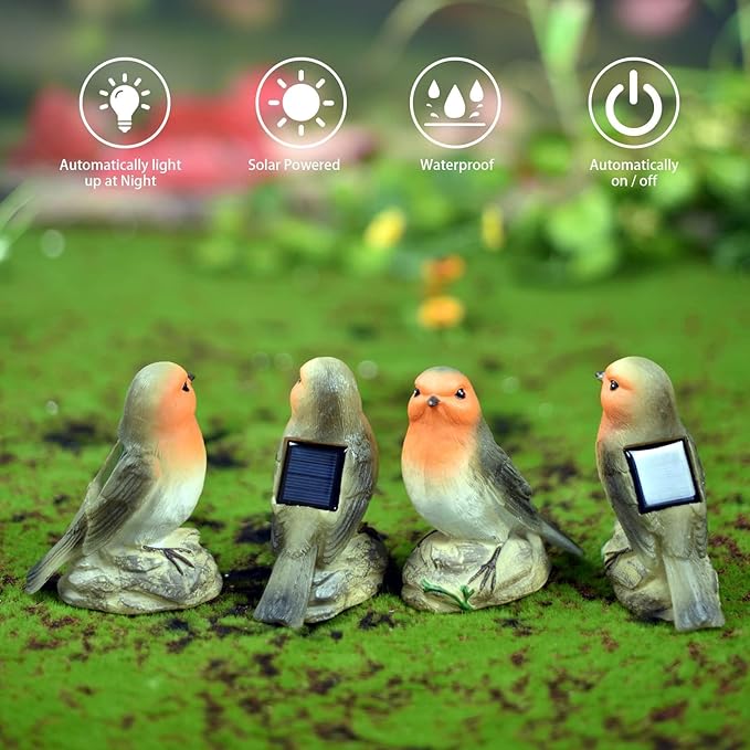Solar Garden Decor Outdoor Statues - Waterproof Loving Bird Lights Decor for Yard, Lawn, Patio and Balcony Ornament, Unique House Warming Gifts for Women Grandma - 2 Pack
