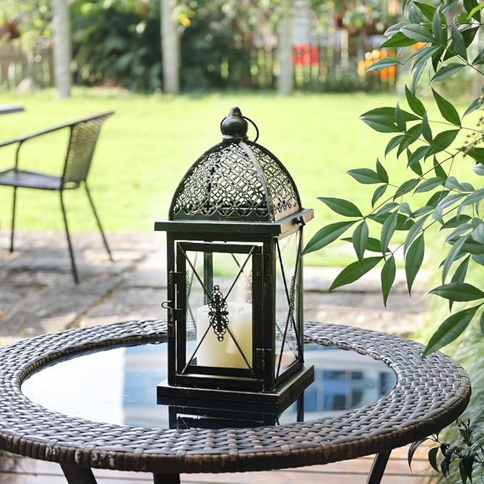 NEEDOMO 14.4" Outdoor Lantern, Large Vintage Lanters Decorative Indoor with Clear Glass, Metal Candle Lantern Decor for Home, Table, Patio, Front Porch, Rustic Farmhouse Wedding Shelf