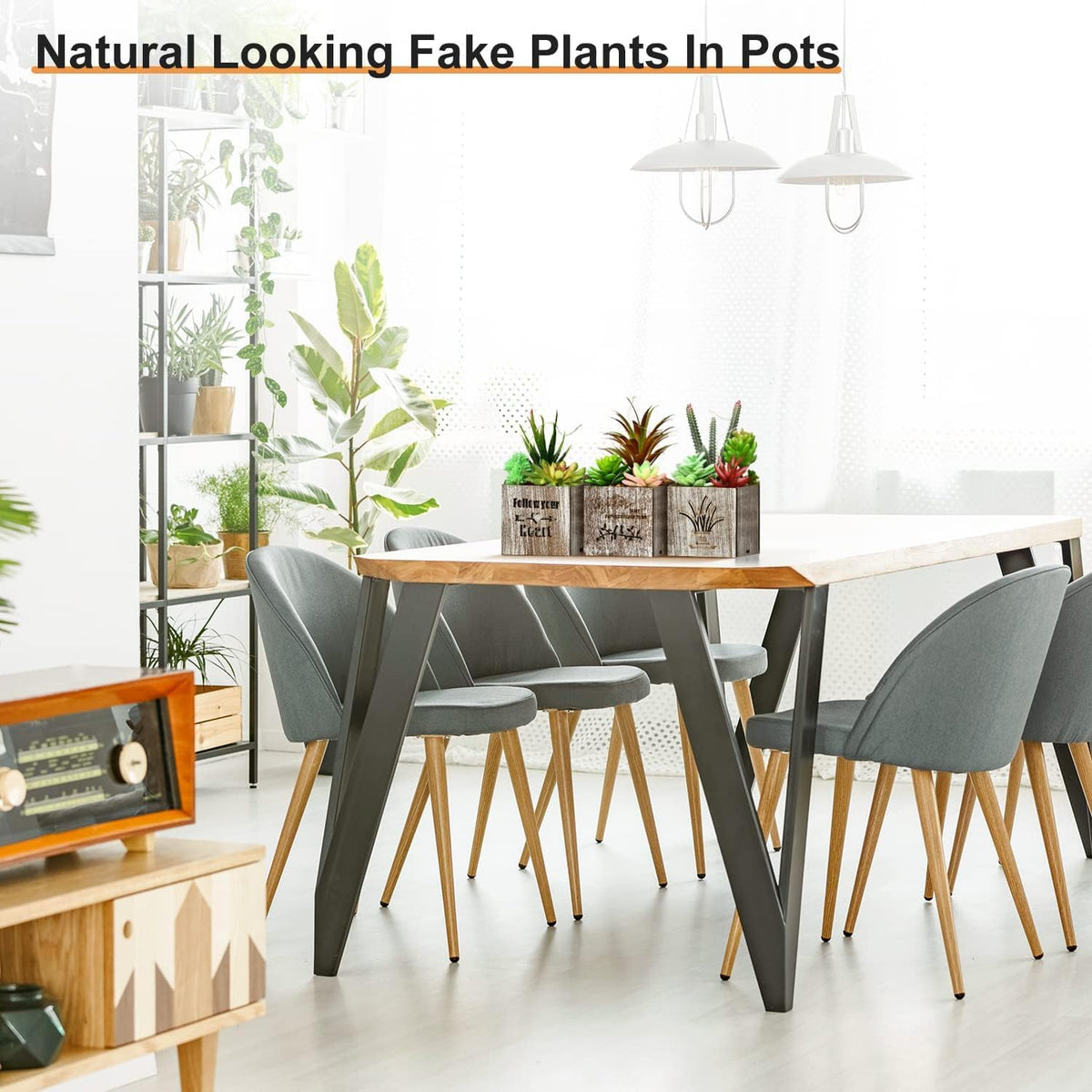 Kinkota Fake Plants Succulent Plants Artificial in Pots with LED Lights