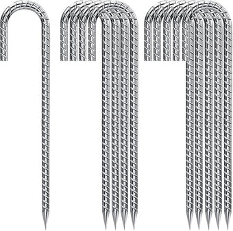 J Hook Rebar Stakes 12 Inch, Ground Stakes for Camping Tent Heavy Duty 10 Pack Rust Proof Coated Metal for Flower Gardens Landscape Fabric Pins Dog Fence