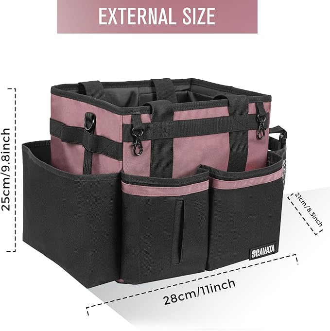 Compact Wearable Cleaning Caddy, Small Cleaning Caddy Supplies Organizer with Handle & Shoulder Straps for Housekeepers, Under Sink & Car Cleaning Tool Organizers Bag (LotusPink)