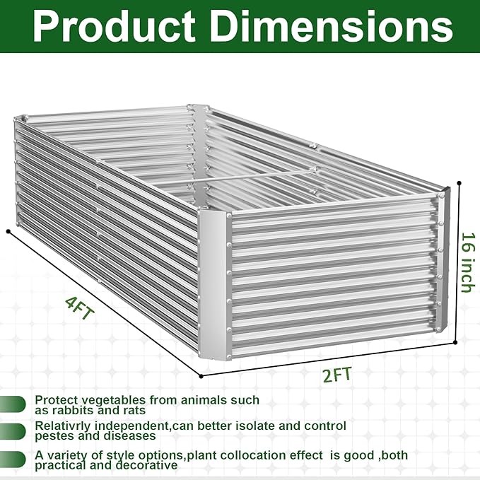 2 Pack Tall 4x2FT Corrugated Galvanized Steel Raised Garden Bed Outdoor, Metal Above Ground Garden Bed for Vegetables and Flowers, Rectangle Raised Beds for Gardening