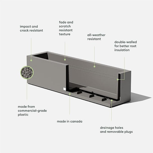 Veradek Block Series Window Box Planter - Rectangular Flower Pot for Indoor or Outdoor Window Sill/Balcony | All-Weather Use with Drainage Holes | Modern Décor for Succulents, Herbs, Small Plants