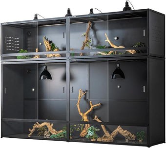 ToxiRium Reptile Tank 4-Pack Connectable Kit, 48"x24"x46" and 48"x24"x24" PVC Enclosures, Extra Large & Tall Stackable Terrariums for Bearded Dragon & Ball Python with Front Glass Doors & Locks