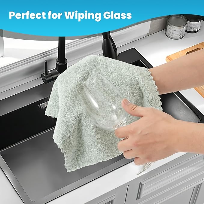 12 Pack Cleaning Cloth,Ultra Soft Absorbent Quick Drying Microfiber Cleaning rags,No scratches,Reusable,Washable,Lint Free Cleaning Towels for Kitchen,Window,Glass,car,11.8"×11.8"(Light Green)