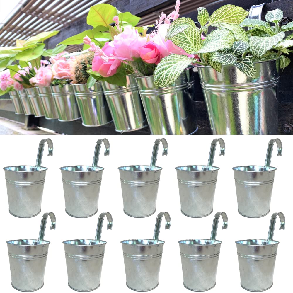 LaLaGreen Rail Planter (4 in, 10 Pack) Silver Metal Railing Flower Pots
