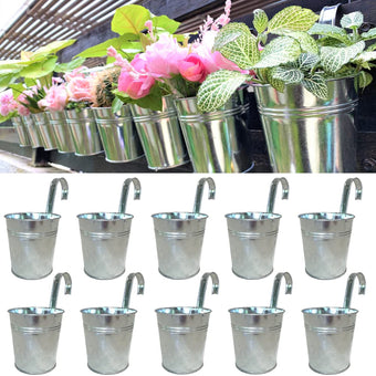 LaLaGreen Rail Planter (4 in, 10 Pack) Silver Metal Railing Flower Pots