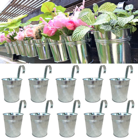 LaLaGreen Rail Planter (4 in, 10 Pack) Silver Metal Railing Flower Pots