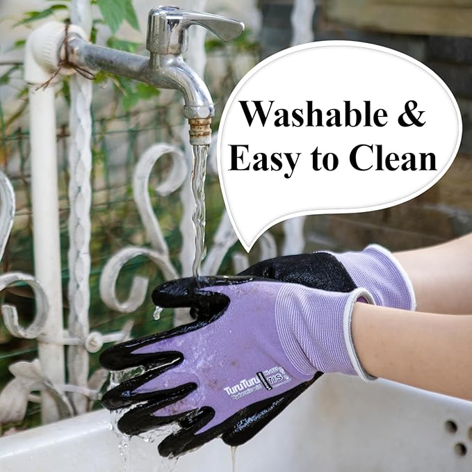 HandLove 2 Pairs Gardening Gloves for Women-Moisturizing Durable Work Gloves.Latex-freeSandy Nitrile Coated for Yard Garden,Touchscreen Friendly Protective Work with Grip, Small,Blue&Purple