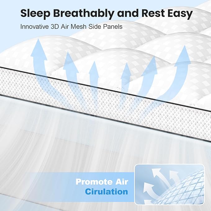 Full Size Dual Layer 4 Inch Memory Foam Mattress Topper, 2 Inch Gel Memory Foam and 2 Inch Pillow Top Mattress Pad Cover, Thick Soft Bed Topper Medium Support for Back Pain, White