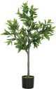 HOMCOM Lifelike Artificial Laurel Tree, 3FT Fake Tree with 345 PEVA Leaves and Flocked Soil, Potted Fake Plant for Home or Office Decor, Green