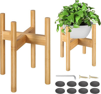 BESHOF 2 Pack Bamboo Plant Stands, Adjustable Plant Stand Indoor, Mid Century Modern Plant Stand, Plant Holder for Living Room, Balcony Fits 8 to 12 Inches Pots (Beige)