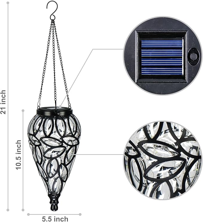 SUNNYPARK Outdoor Plastic Solar Hanging Lantern, 15 Cool White LEDs Twinkle Effect Tear-Shaped Hanging Lantern Decor Garden Decorative Solar Lights for Backyard, Patio and Lawn