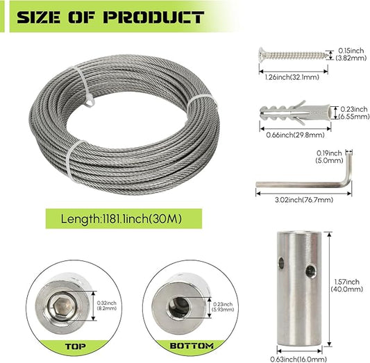 Wire Trellis for Climbing Plants Outdoor, 20-Set Wall Wire Trellis Kit with 1/8" x 98ft Stainless Steel Cable and Cutter, T316 Cylindrical Espalier System for Fence Garden DIY on Concrete Wood Walls